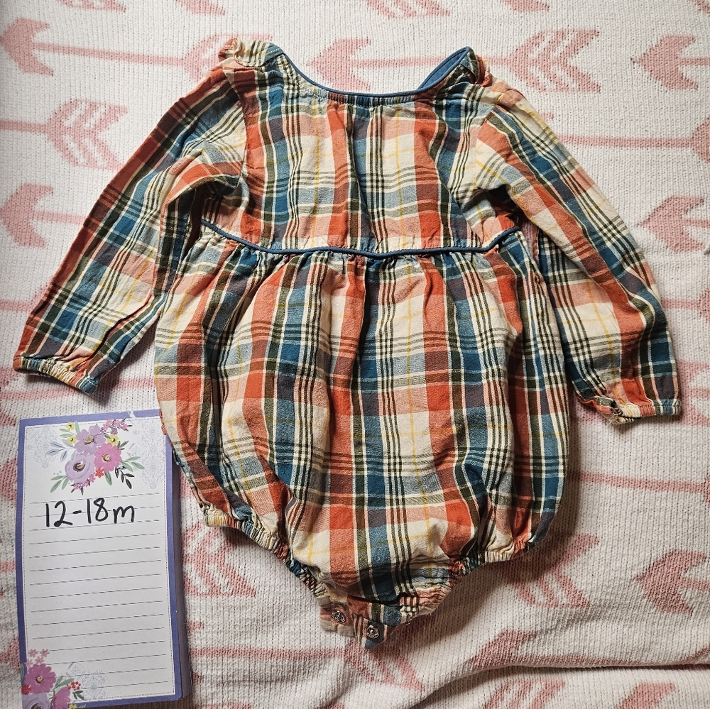 Rufflebutts Plaid Orange Teal Bubble Romper